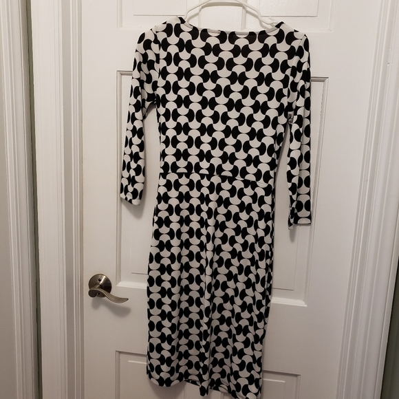 Talbots Faux Wrap Sheath Dress Stretch Black & White Petite S - Picture 9 of 9